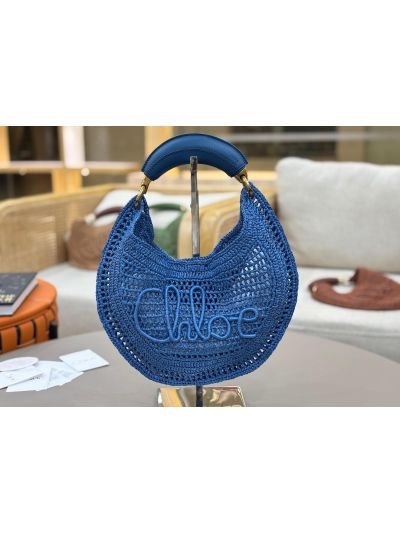 Chloe Summer Banana Raffia Hobo Shoulder Bag Blue - Main view
