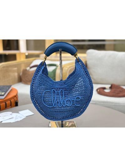 Chloe Summer Banana Raffia Hobo Shoulder Bag Blue - Detail view 2