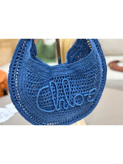 Chloe Summer Banana Raffia Hobo Shoulder Bag Blue - Detail view 3
