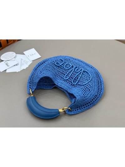 Chloe Summer Banana Raffia Hobo Shoulder Bag Blue - Detail view 4