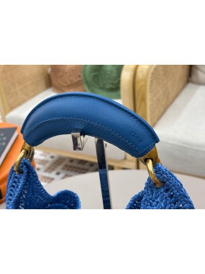 Chloe Summer Banana Raffia Hobo Shoulder Bag Blue - Detail view 5