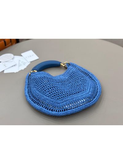 Chloe Summer Banana Raffia Hobo Shoulder Bag Blue - Detail view 7