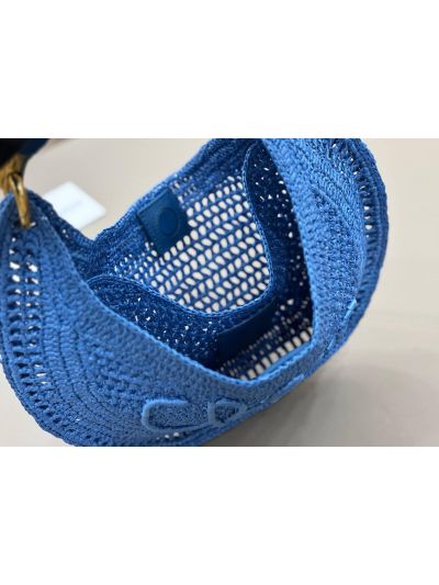 Chloe Summer Banana Raffia Hobo Shoulder Bag Blue - Detail view 9