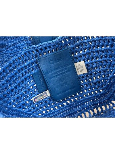 Chloe Summer Banana Raffia Hobo Shoulder Bag Blue - Detail view 10