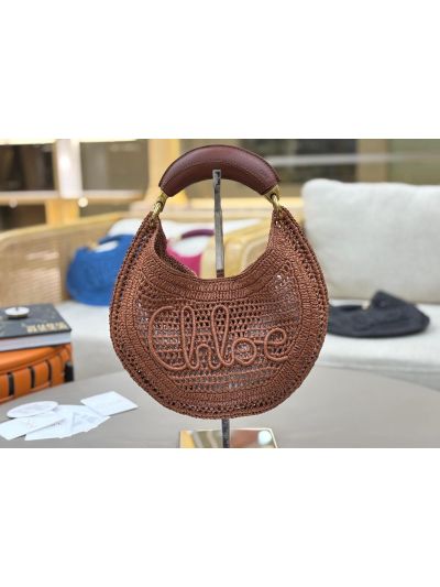 Chloe Summer Banana Raffia Hobo Shoulder Bag Brown - Main view