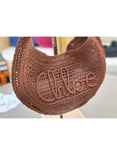 Chloe Summer Banana Raffia Hobo Shoulder Bag Brown - Detail view 2