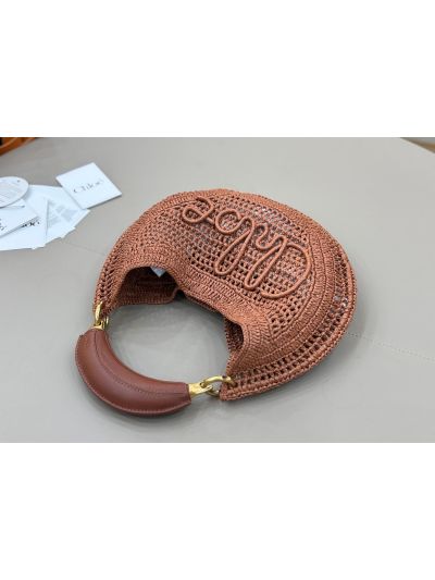 Chloe Summer Banana Raffia Hobo Shoulder Bag Brown - Detail view 3