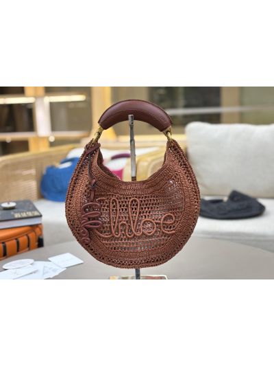 Chloe Summer Banana Raffia Hobo Shoulder Bag Brown - Detail view 5