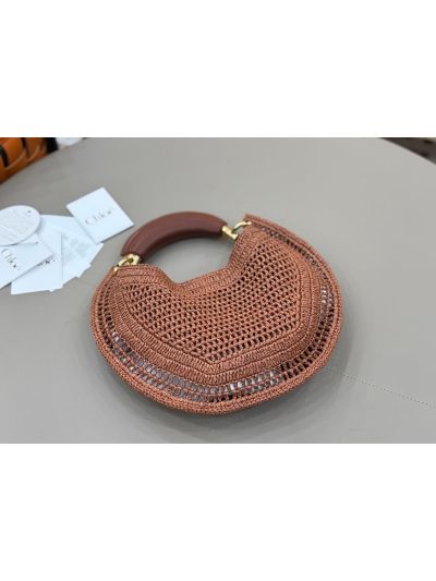 Chloe Summer Banana Raffia Hobo Shoulder Bag Brown - Detail view 6