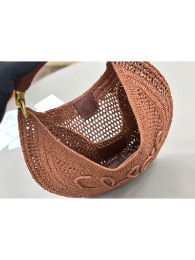 Chloe Summer Banana Raffia Hobo Shoulder Bag Brown - Detail view 8