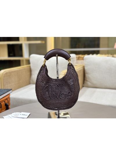 Chloe Summer Banana Raffia Hobo Shoulder Bag Dark Purple