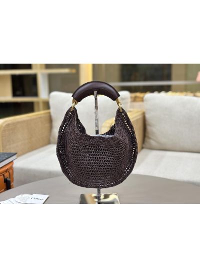 Chloe Summer Banana Raffia Hobo Shoulder Bag Dark Purple - Detail view 2