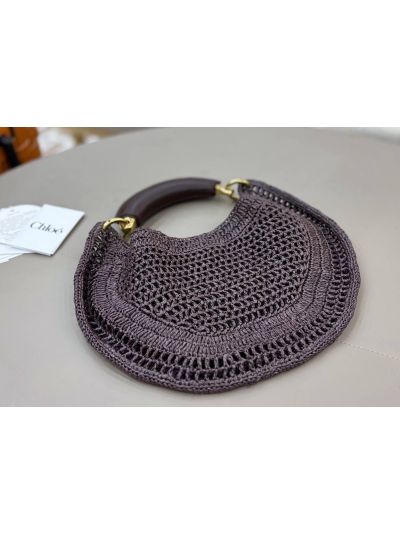 Chloe Summer Banana Raffia Hobo Shoulder Bag Dark Purple - Detail view 3