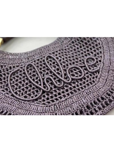 Chloe Summer Banana Raffia Hobo Shoulder Bag Dark Purple - Detail view 4