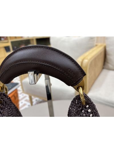 Chloe Summer Banana Raffia Hobo Shoulder Bag Dark Purple - Detail view 5