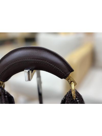 Chloe Summer Banana Raffia Hobo Shoulder Bag Dark Purple - Detail view 6