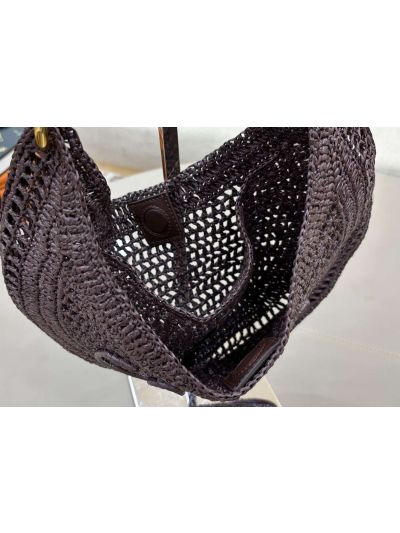 Chloe Summer Banana Raffia Hobo Shoulder Bag Dark Purple - Detail view 7
