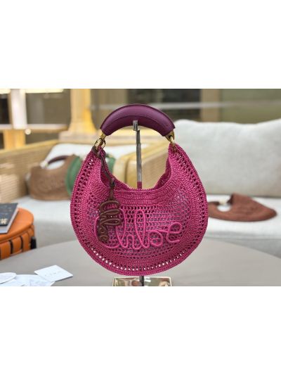 Chloe Summer Banana Raffia Hobo Shoulder Bag Fuchsia Pink - Main view