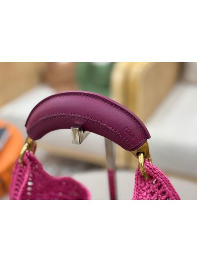 Chloe Summer Banana Raffia Hobo Shoulder Bag Fuchsia Pink - Detail view 4