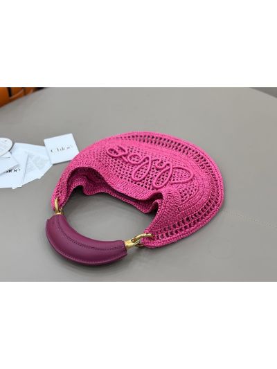 Chloe Summer Banana Raffia Hobo Shoulder Bag Fuchsia Pink - Detail view 5