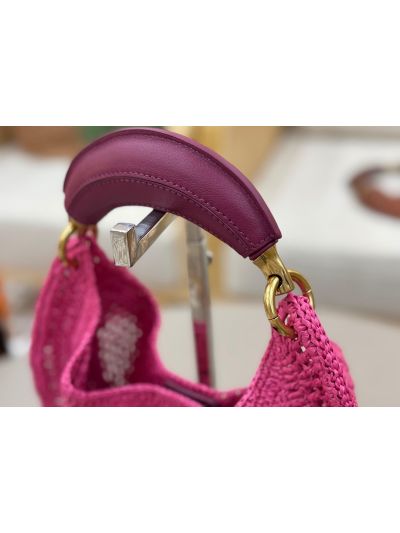 Chloe Summer Banana Raffia Hobo Shoulder Bag Fuchsia Pink - Detail view 7