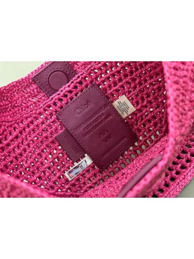 Chloe Summer Banana Raffia Hobo Shoulder Bag Fuchsia Pink - Detail view 9