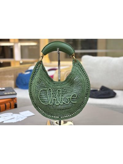 Chloe Summer Banana Raffia Hobo Shoulder Bag Green - Main view