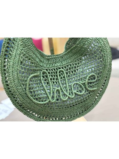 Chloe Summer Banana Raffia Hobo Shoulder Bag Green - Detail view 2
