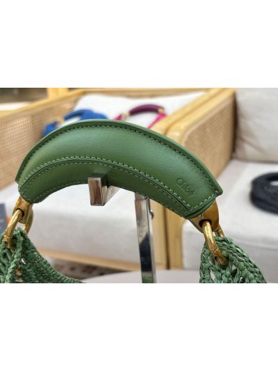 Chloe Summer Banana Raffia Hobo Shoulder Bag Green - Detail view 3