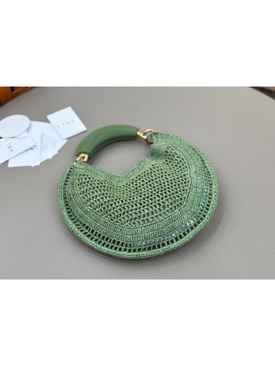 Chloe Summer Banana Raffia Hobo Shoulder Bag Green - Detail view 7