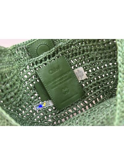 Chloe Summer Banana Raffia Hobo Shoulder Bag Green - Detail view 9