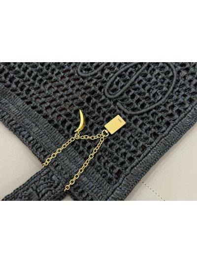 Chloe Summer Banana Tote Shoulder Bag Black Raffia and Calfskin - Detail view 5