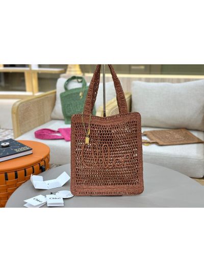 Chloe Summer Banana Tote Shoulder Bag Brown Raffia and Calfskin - Main view
