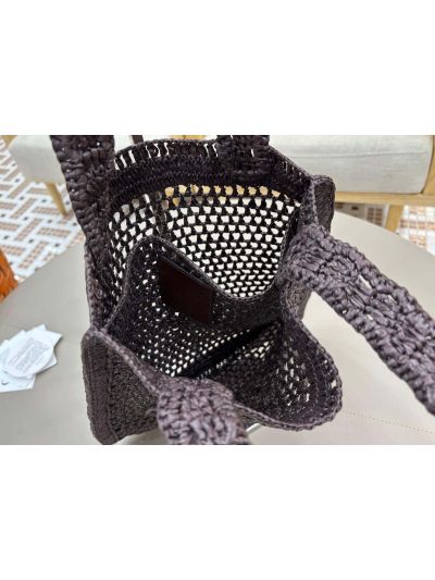 Chloe Summer Banana Tote Shoulder Bag Dark Purple Raffia and Calfskin - Detail view 8