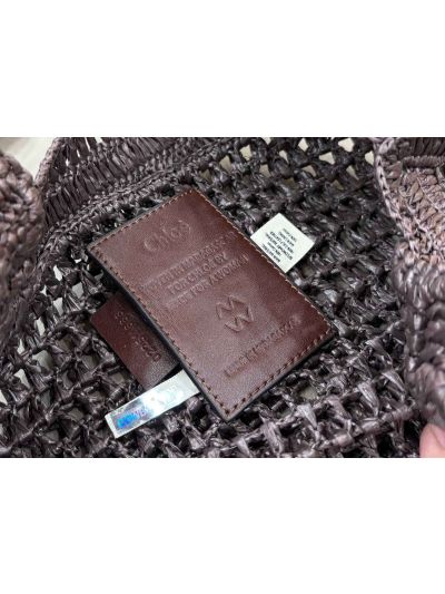 Chloe Summer Banana Tote Shoulder Bag Dark Purple Raffia and Calfskin - Detail view 9