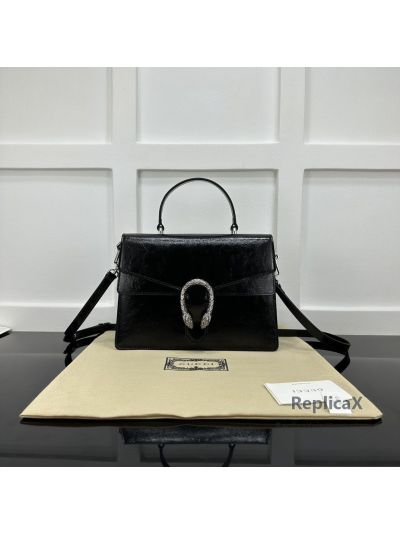 Gucci Dionysus Medium Top Handle Bag Black Patent Leather 795007
