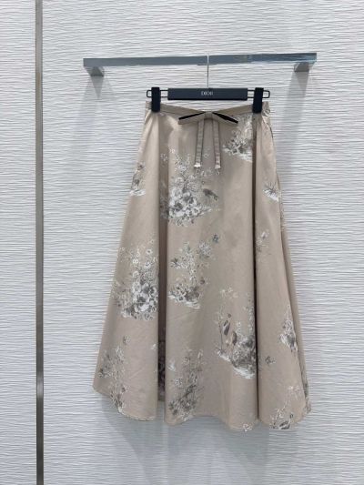 Dior A-Line Belted Skirt in Beige