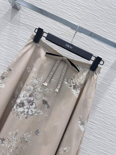 Dior A-Line Belted Skirt in Beige