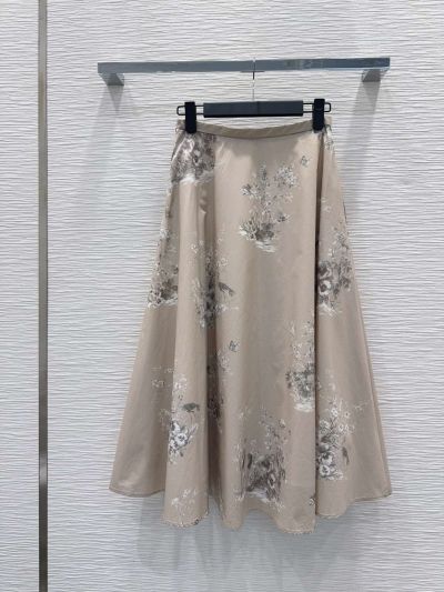 Dior A-Line Belted Skirt in Beige