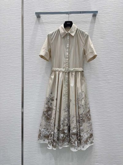 Dior Belted Button-Front Dress in Beige