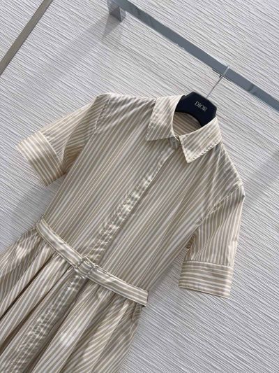 Dior Belted Button-Front Dress in Beige