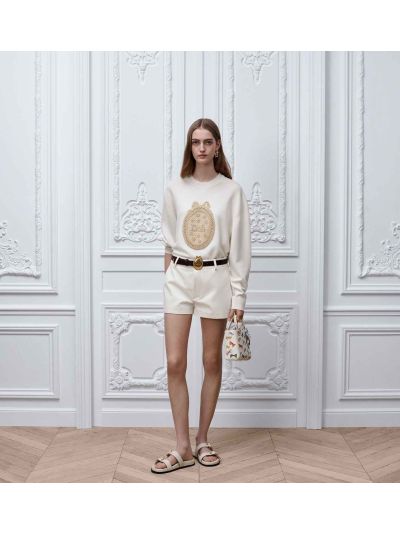 Dior Belted Crochet Sweater in White