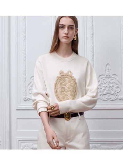 Dior Belted Crochet Sweater in White