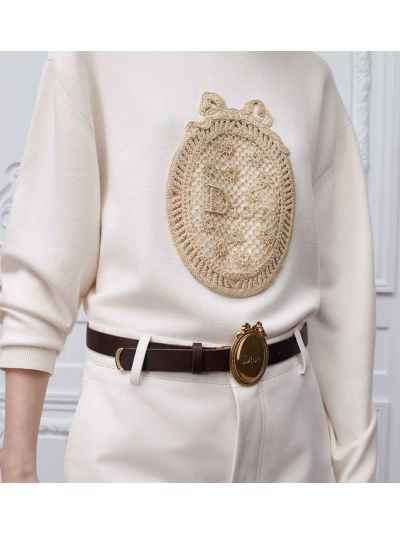 Dior Belted Crochet Sweater in White
