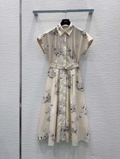 Dior Belted Floral Dress in White
