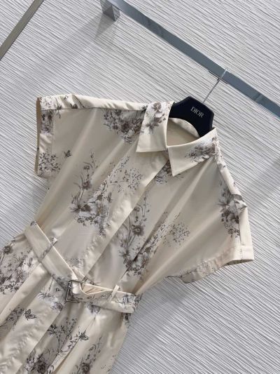 Dior Belted Floral Dress in White
