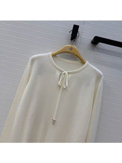 Dior Bow Cashmere Sweater in White