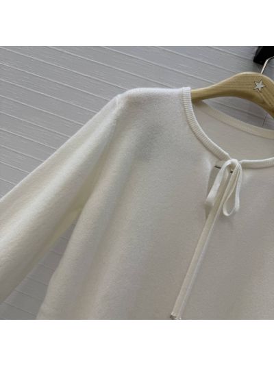 Dior Bow Cashmere Sweater in White