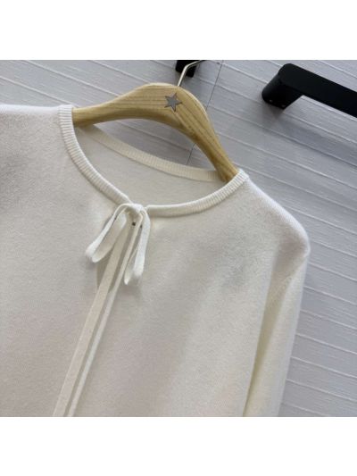 Dior Bow Cashmere Sweater in White