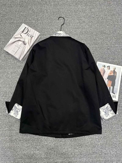 Dior Bow Contrast-Trim Coat in Black and Beige